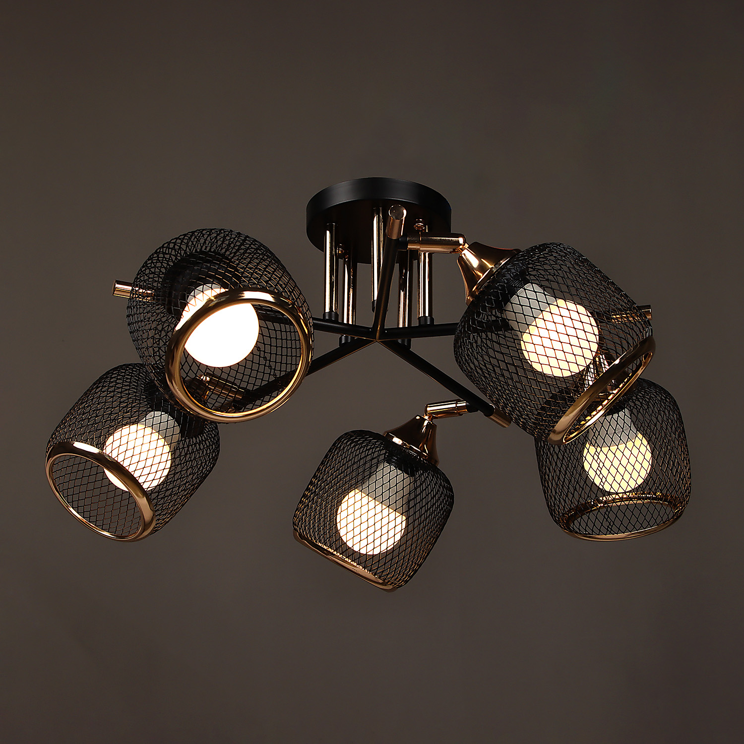 Светильник потолочный N6408/5 BK+FGD  5*40W E27 220V (d-600; h-230) S=20м2 VERNER LIGHTING *1