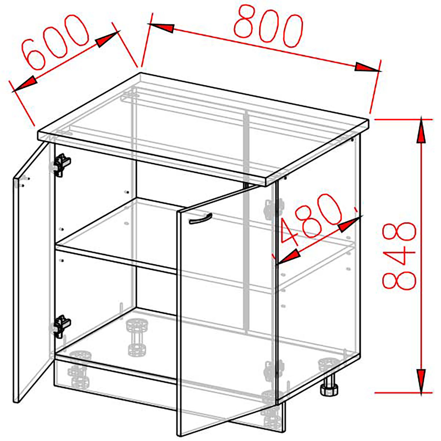 Шкаф напольный 800х850х480 мм BROZEX-WOOD Серый лед, с двумя дверцами, серый / графит