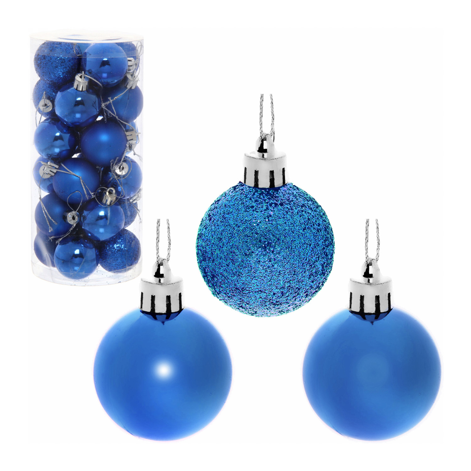 Новогодние шары 4 см (набор 24 шт) "Микс фактур", голубой Новогодние шары 4 см (набор 24 шт) "Микс фактур", голубой