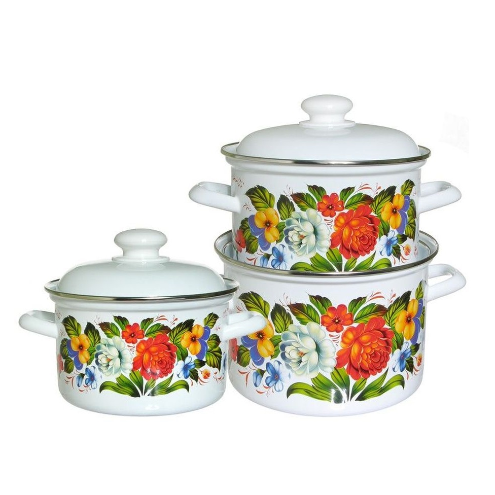 Набор кастрюль эмалированных: 2,0л+3,0л+4,5л рис. "Татьяна" С-007АП2/4 "Лысьвенские ЭМАЛИ" *1 Набор кастрюль эмалированных: 2,0л+3,0л+4,5л рис. "Татьяна" С-007АП2/4 "Лысьвенские ЭМАЛИ" *1