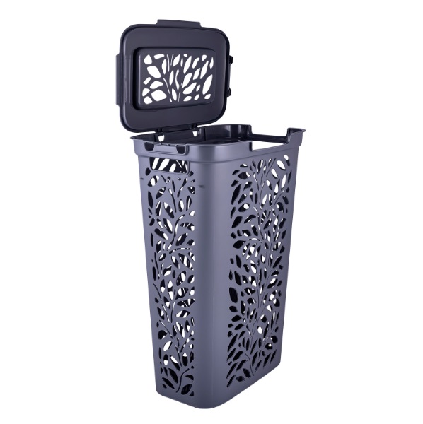 Корзина для белья пластм. 40л "Leaves" 635x275x440мм Серый 49425 ("Плимербыт") *1/4