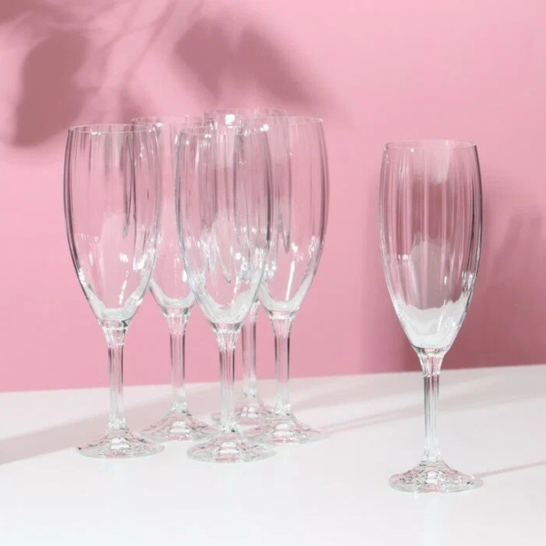 Набор бокалов для шампанского 210 мл Crystalex Bohemia Магнолия, 6 шт., стекло Набор бокалов для шампанского 210 мл Crystalex Bohemia Магнолия, 6 шт., стекло