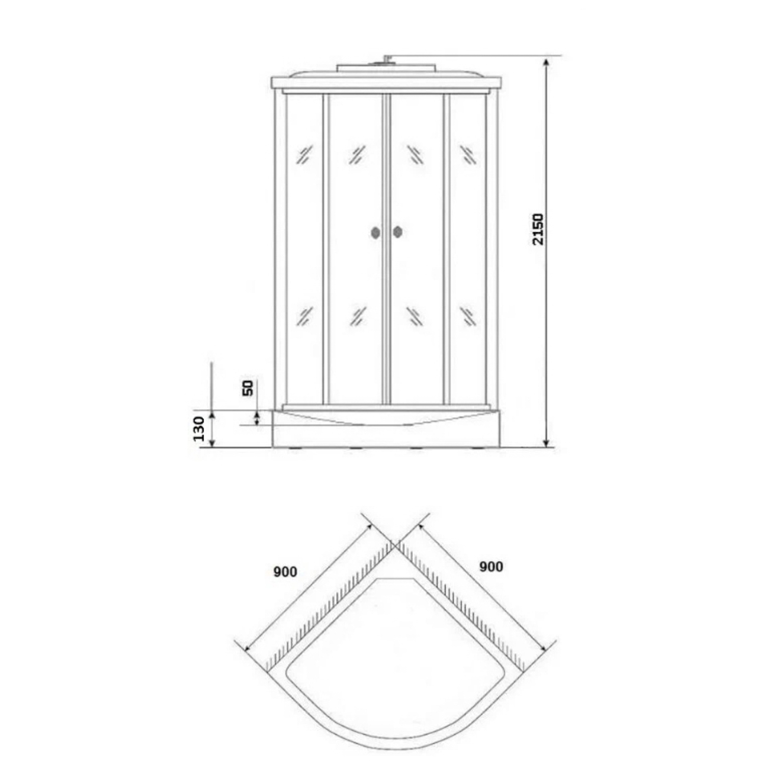 Кабина душевая 90х90х215 см Verner Sanitary Ware, низкий поддон, стекло фабрик, белый