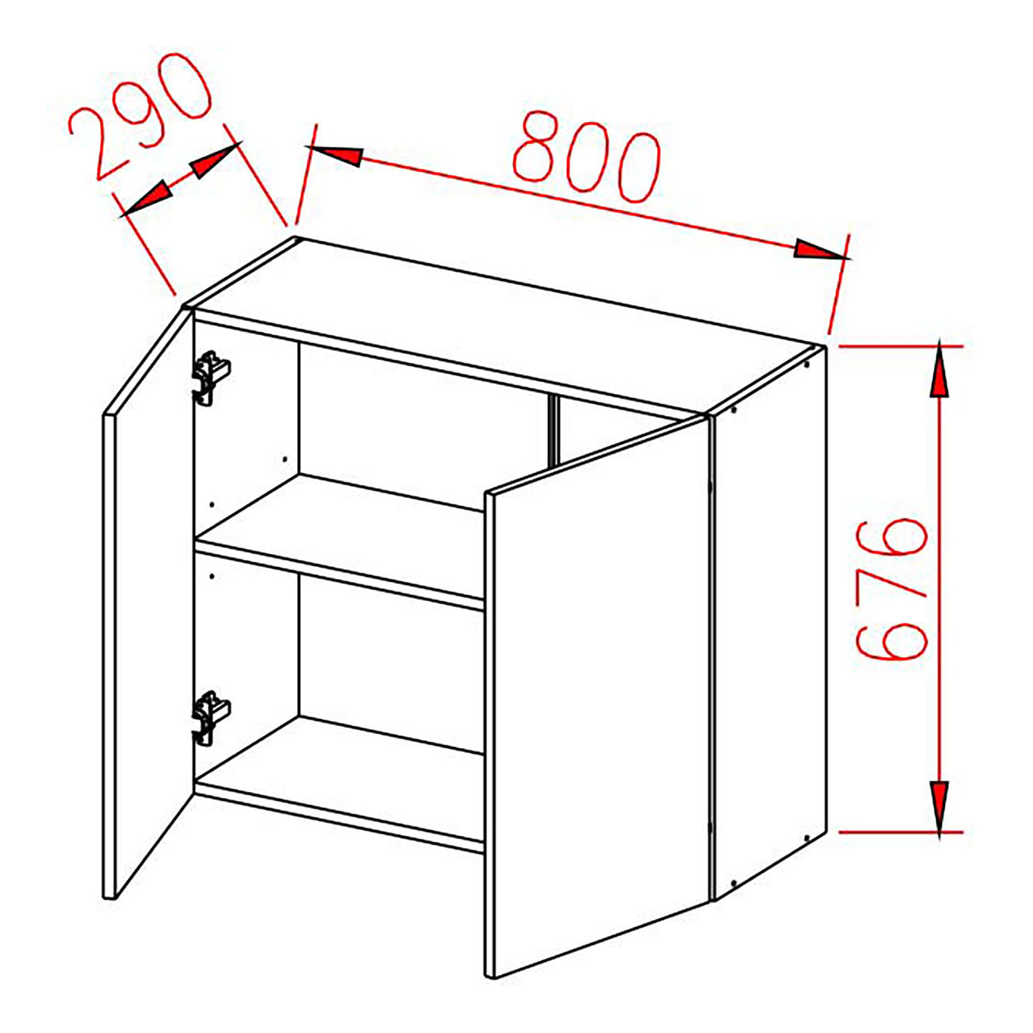 Шкаф навесной 800х676х290 мм BROZEX-WOOD Melissa, с двумя дверцами, белый