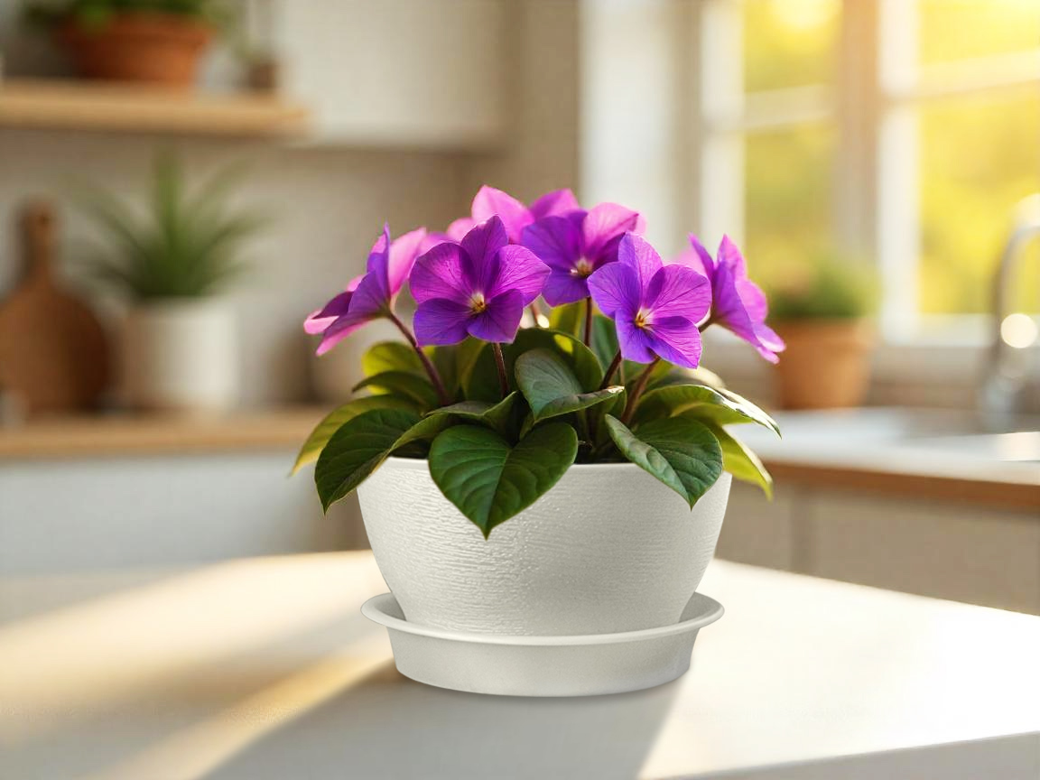 Кашпо пластм. "Фиалочка" 0,8л d верха 140мм h80мм с поддоном Белый КФ 0,8Б "ПластоС" *1/65 Кашпо пластм. "Фиалочка" 0,8л d верха 140мм h80мм с поддоном Белый КФ 0,8Б "ПластоС" *1/65