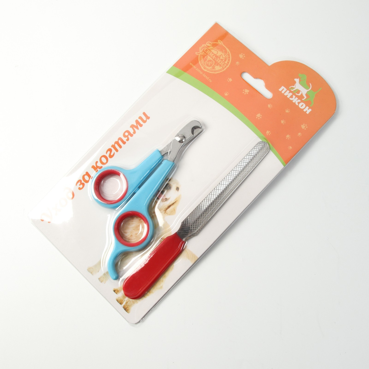 Набор по уходу за когтями: ножницы-когтерезы (отверстие 6 мм) и пилка, сине-красный   6960802
