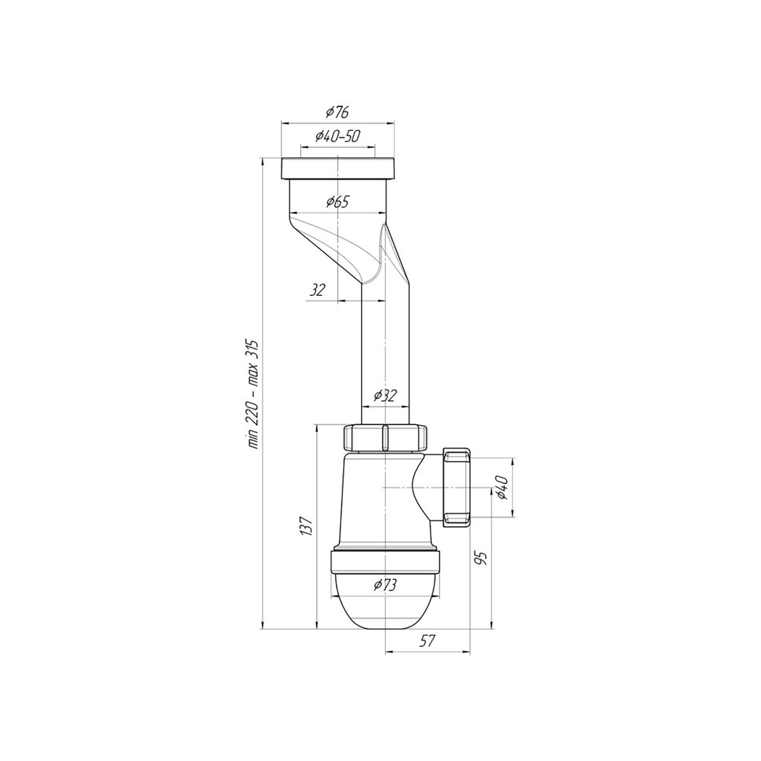 Сифон для писсуара "Ани" с выходом на 40 U0100 *1/10