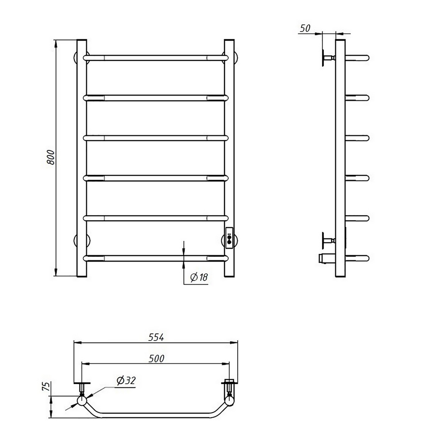 Полотенцесушитель электрический Пэк сп 6 П 80х50 черный ВГП Тругор *1