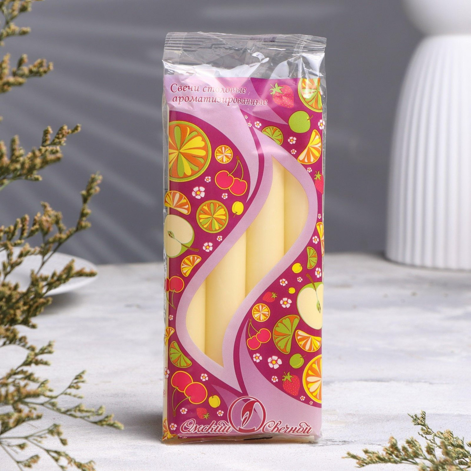 Набор свечей столовых ароматических "Персик", 17,5 х 1,8 см, 40 г, 5 ч, 4 штуки 1575307