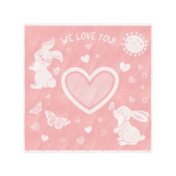 Полотенце детское махровое 100*100см Облачко Зайки LOVE бежевый тауп/белый Aquarelle *1/8