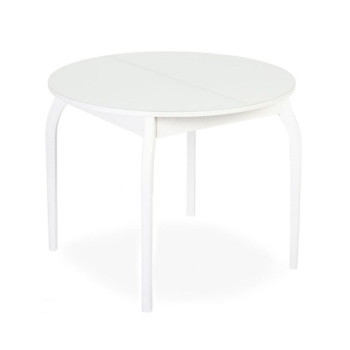 Стол раздв.ПГ-К СТ 940*940мм ЛДСП Белый/стекло Экстра+комплект ножек метал.гнутые Хром *1