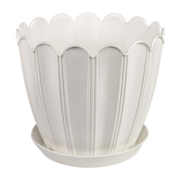 Кашпо пластм. "Хризантема" 2,1л d верха 165мм h148м с поддоном Белое КХ 2,1 Б (Екатеринбург)  *1/50