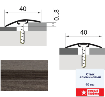 Порог-стык разноуровневый 40х900 мм Русский профиль, скрытый крепеж, дуб марон