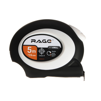 Рулетка 5м х19мм резино-пластик.корп. стальная лента автостоп арт.100043 VIRA RAGE *1