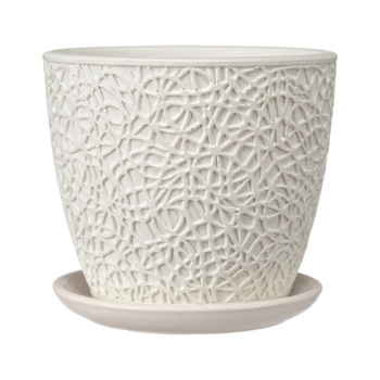 Кашпо бетон "Бутон" "Паутинка" 1,3л d верха 146мм h170мм с поддоном Белый №2 КБ-Б2-178-03 *9