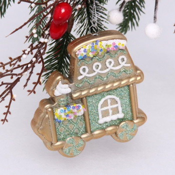 Ёлочная игрушка Сказочный поезд 9*1,5*10 см, изумруд