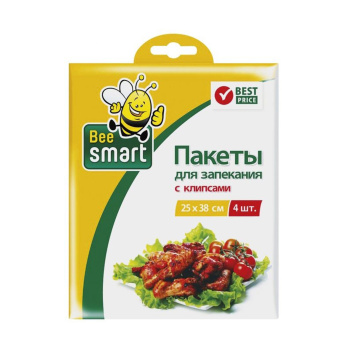 яяяПакеты для запекания с клипсами 25*38см 4шт BEE SMART 413017 *1