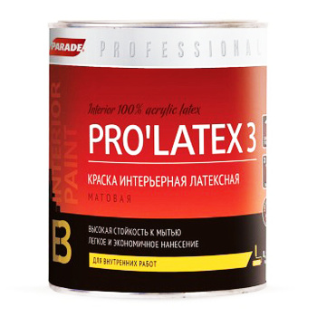 Краска латексная для стен и потолков 0,9 л PARADE E3 PRO LATEX моющаяся матовая База С *1/6/378