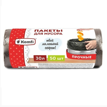 яяяМешки для мусора  30л*50шт толщ.7мкм "Komfi" PM350BL ("А.Д.М.")  *50