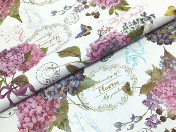 Клеенка на нетканой основе "Флорина" "Гортензии" сир. на бел. шир.1,37м GW-GW-21797 "Great Way" *20