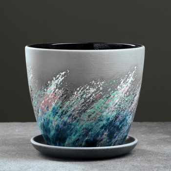 Кашпо керам. "Крокус" "Живопись" 2,3л d верха 177мм h155мм с поддоном черный №3 КС-К3-203-15 *8