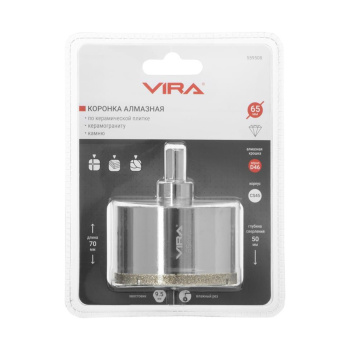 Коронка алмазная по керамике VIRA 65 мм, трехгранный хвостовик