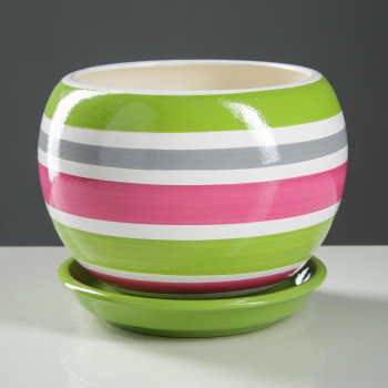 яяяГоршок для цветов "Шар" 1,4 л, полоска, разноцветная   1873523