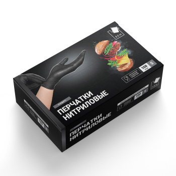 Перчатки нитриловые текстурир. на пальцах Черные 100шт в коробке р-р   "S" SEMPB1 "А.Д.М."*1/10